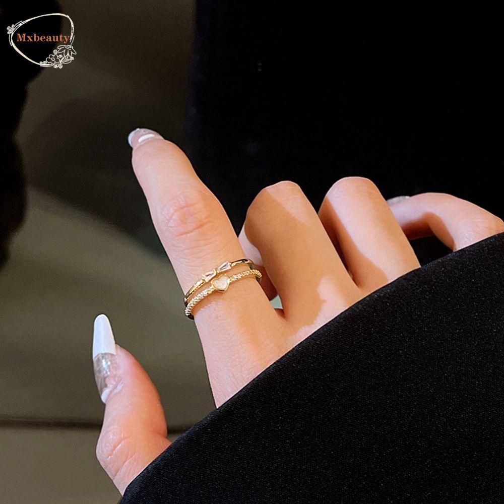 Mxbeauty Kupu-Kupu Cincin Kepribadian Mutiara Sederhana Mahkota Opal Wanita Jari Cincin Zirkon Perempuan Terbuka Cincin