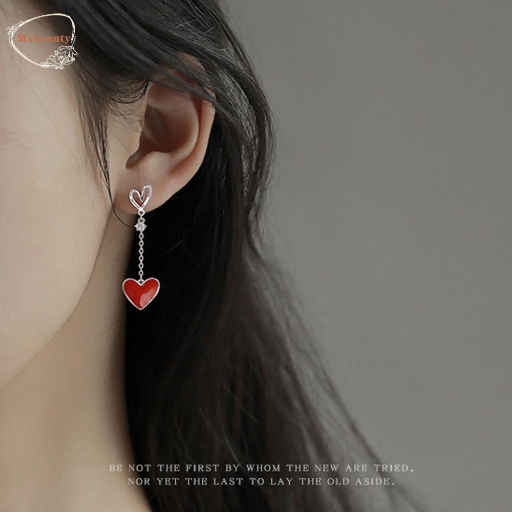 Mxbeauty Cinta Hati Stud Anting-Anting Trendi Vintage Desain Rasa Panjang Rumbai Pertunangan Hadiah Indah Gaya Korea Ear Studs