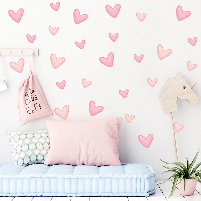 6lembar Dekorasi Kamar Tidur Romantis Mural Art Background Decal Tahan Air Tahan Debu Dinding Aplikasi Pink Cinta PVC Stiker Dinding Perekat Diri DIY Wallpaper