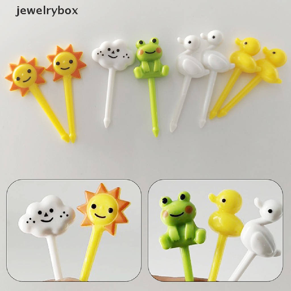 [jewelrybox] 8pcs Animal Sun Cake Garpu Buah Food Grade Plastik Mini Kartun Anak Pesta Dekorasi Butik