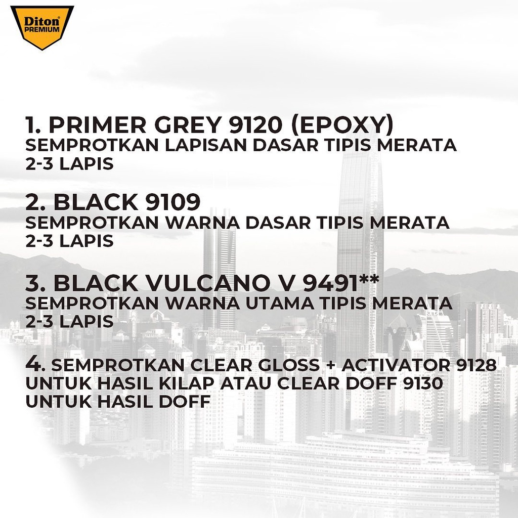 DITON Premium Pilok Pilox Cat Semprot Warna Vespa Colors - V 9491** Black Vulcano (400cc)