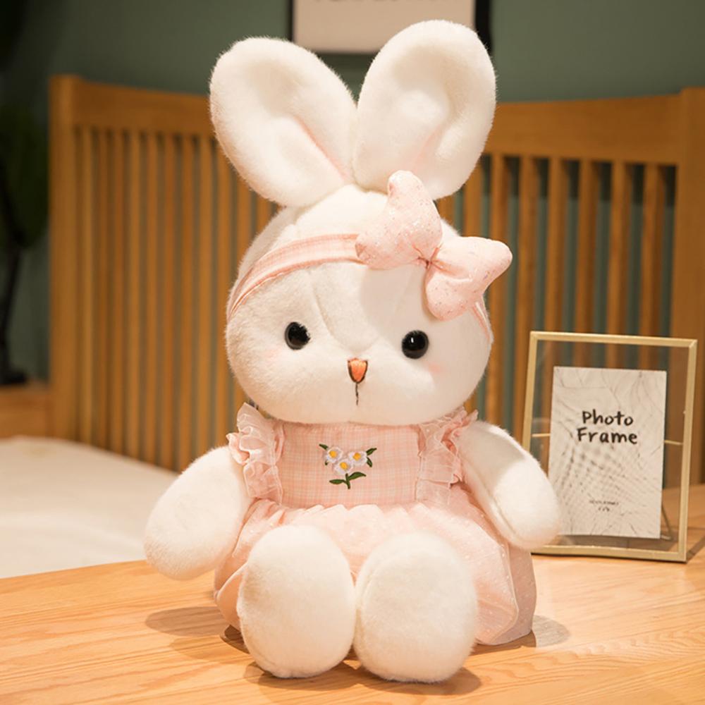 Timekey 40 cm Kelinci Lucu Mainan Mewah Dengan Simpul Busur Rambut Band Telinga Panjang Boneka Lembut Bunny Doll Tidur Mainan Anak Perempuan Anak Bayi Plush Animal Toy N9S4