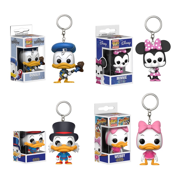 Original Funko POP Disney Donald Minnie Webby Boneka Gantungan Kunci PVC Anime Action Figure Liontin Key Ring