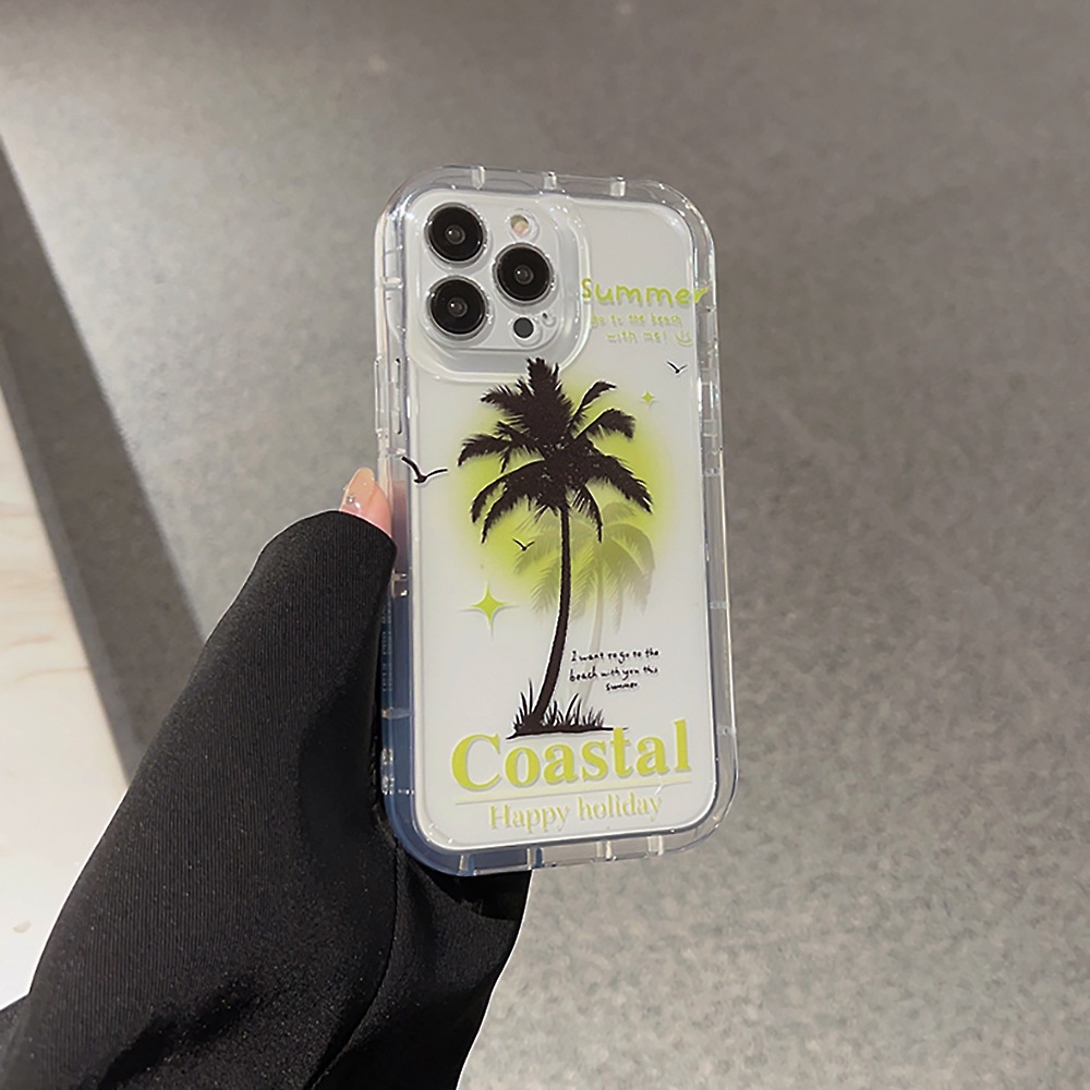 IPHONE Ins Niche Musim Panas Pohon Kelapa Silikon Case Untuk Iphone14 11 12 13 PRO MAX Casing Cover Pelindung AT0219