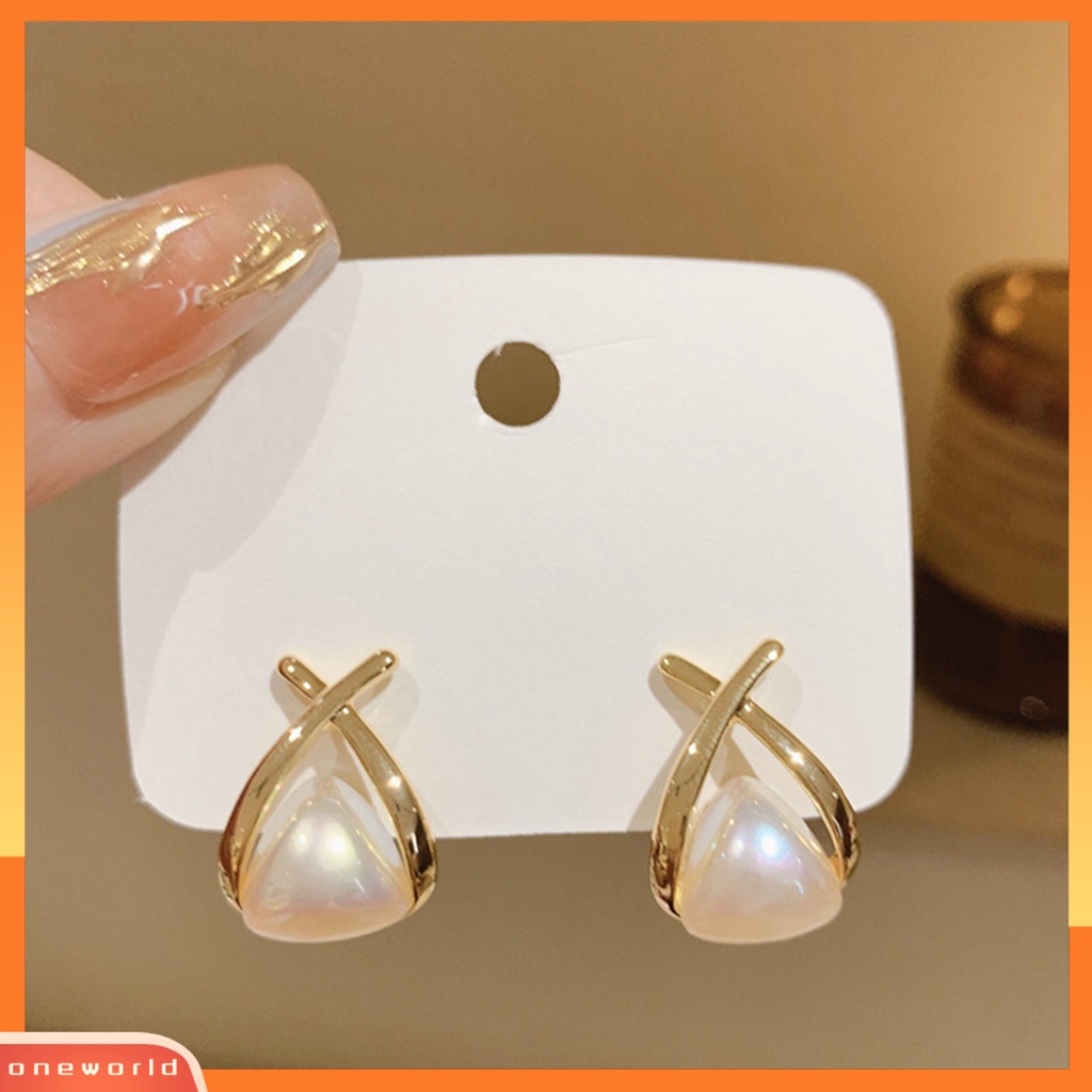 [EONE] 1pasang Anting Pejantan Geometris Segitiga Gaya Korea Temperamen Mutiara Imitasi Ear Studs Perhiasan Aksesori