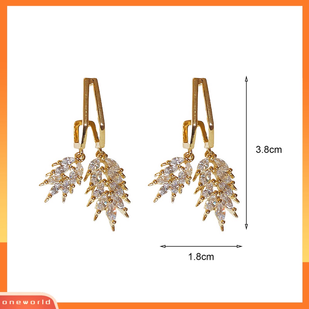 [EONE] 1pasang Wanita Anting Bentuk Geometris Liontin Electroplating Warna Emas Kepribadian Dress Up Fashion Item Fashion Daun Faux Zircon Drop Earrings Aksesoris Pakaian