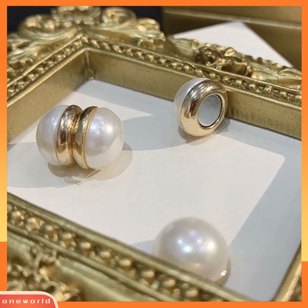 [EONE] 1pasang Anting Klip Ada Lubang Telinga Mutiara Imitasi Kuat Tidak Sakit Memakai Electroplating Ear Ornament Fade-Proof ic Ear Clip Stud Earrings Aksesoris Pakaian