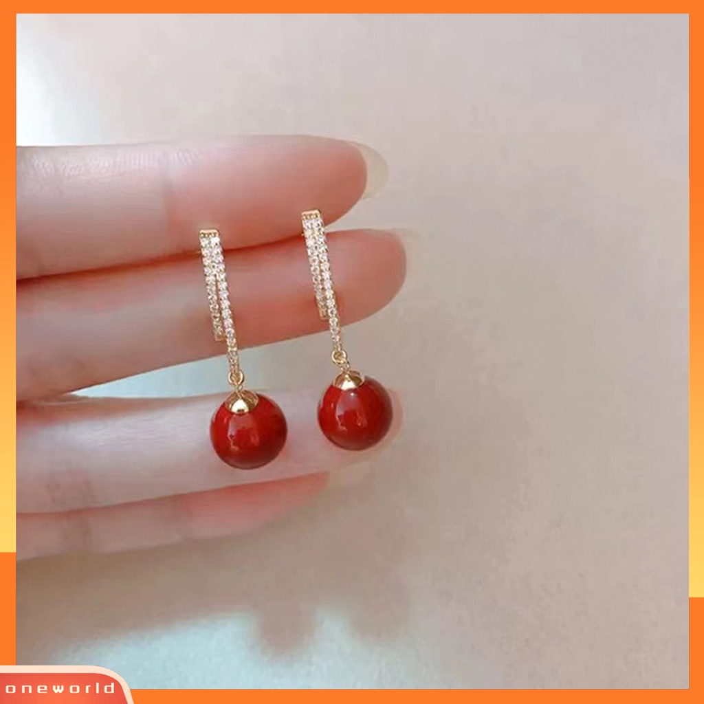 [EONE] 1pasang Anting Pejantan Geometris Vintage Berlian Imitasi Gaya Perancis Dekorasi Mewah Tahan Luntur Simulasi-Mutiara Bulat Wanita Menjuntai Anting-Anting Aksesoris Pakaian