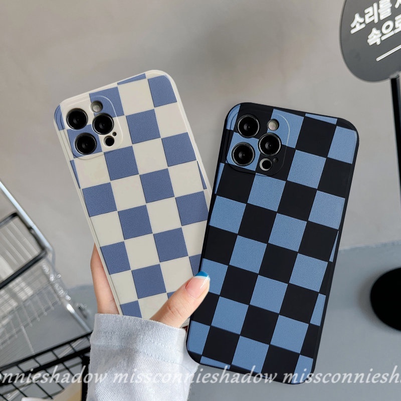 Infinix Hot 10Lite 11s 20s 11 9 8 12 12i 20 10t 10s Smart 5 4 6 Plus Hot9 10 12 11 Play Note 11 12pro 12 G96 8 12 2023 Fashion Couples Blue Chessboard Silicon Soft TPU Belakang Sarung