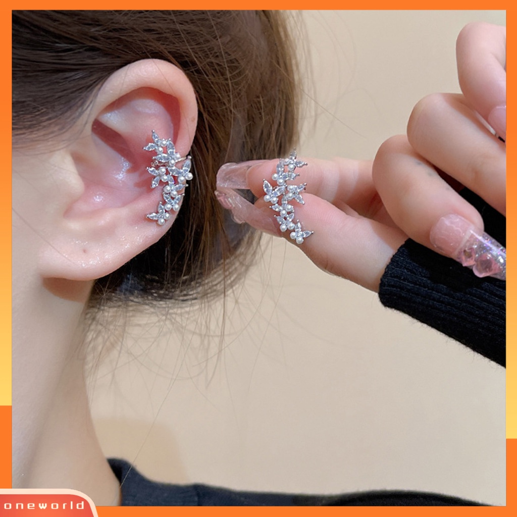 [EONE] 1pc Klip Telinga Elegan Berkilau Bentuk Unik Tidak Iritasi Desain Mutiara Imitasi Dress Up Alloy Butterfly Ear Clip Wanita Fashion Perhiasan Untuk Wanita