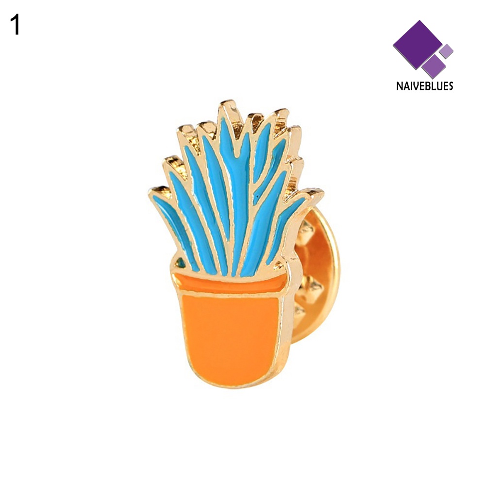 &lt; Naiveblues &gt; Fashion Kaktus Pot Tanaman Enamel Wanita Kemeja Bros Kerah Pin