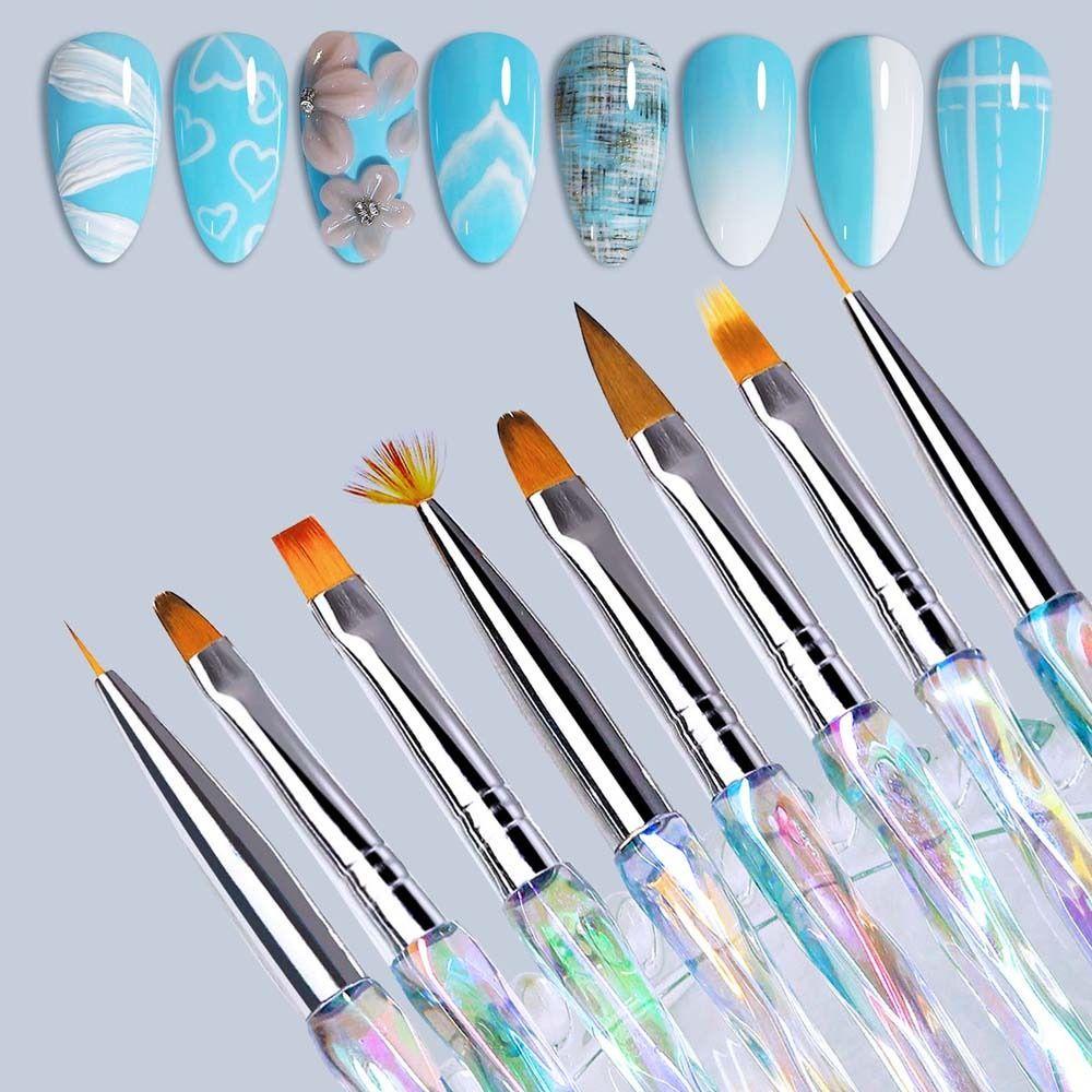 Mxbeauty Kuas Gambar Kuku Set Bunga Garis Grid Desain Perancis Halo Jepang Staining 3D Nail Tips Manicure Alat Gradien Pena Aksesoris Kuku Tarik Kawat Sikat Kuku