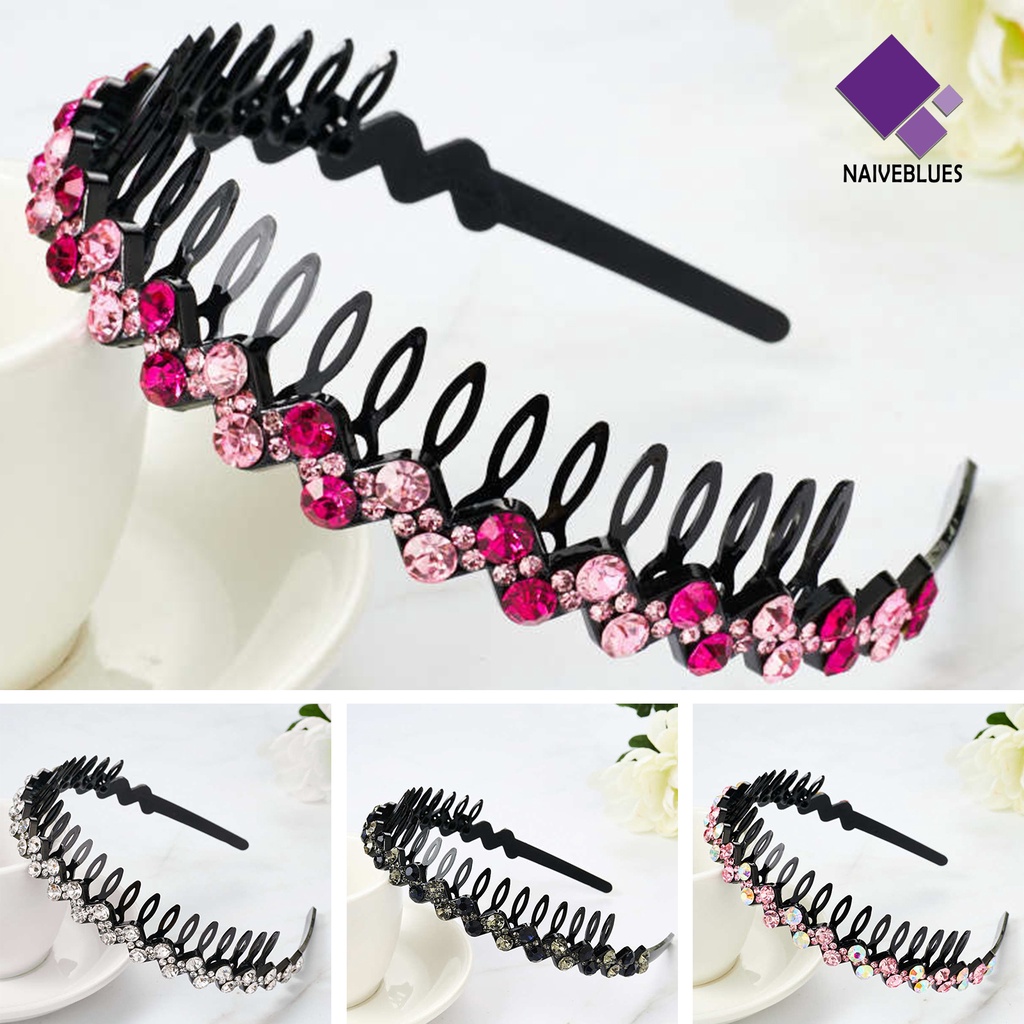 &lt; Naiveblues &gt; Jepit Rambut Shiny Colorful Rhinestone Non-Slip Reusable Brim Gadis Bando Aksesoris