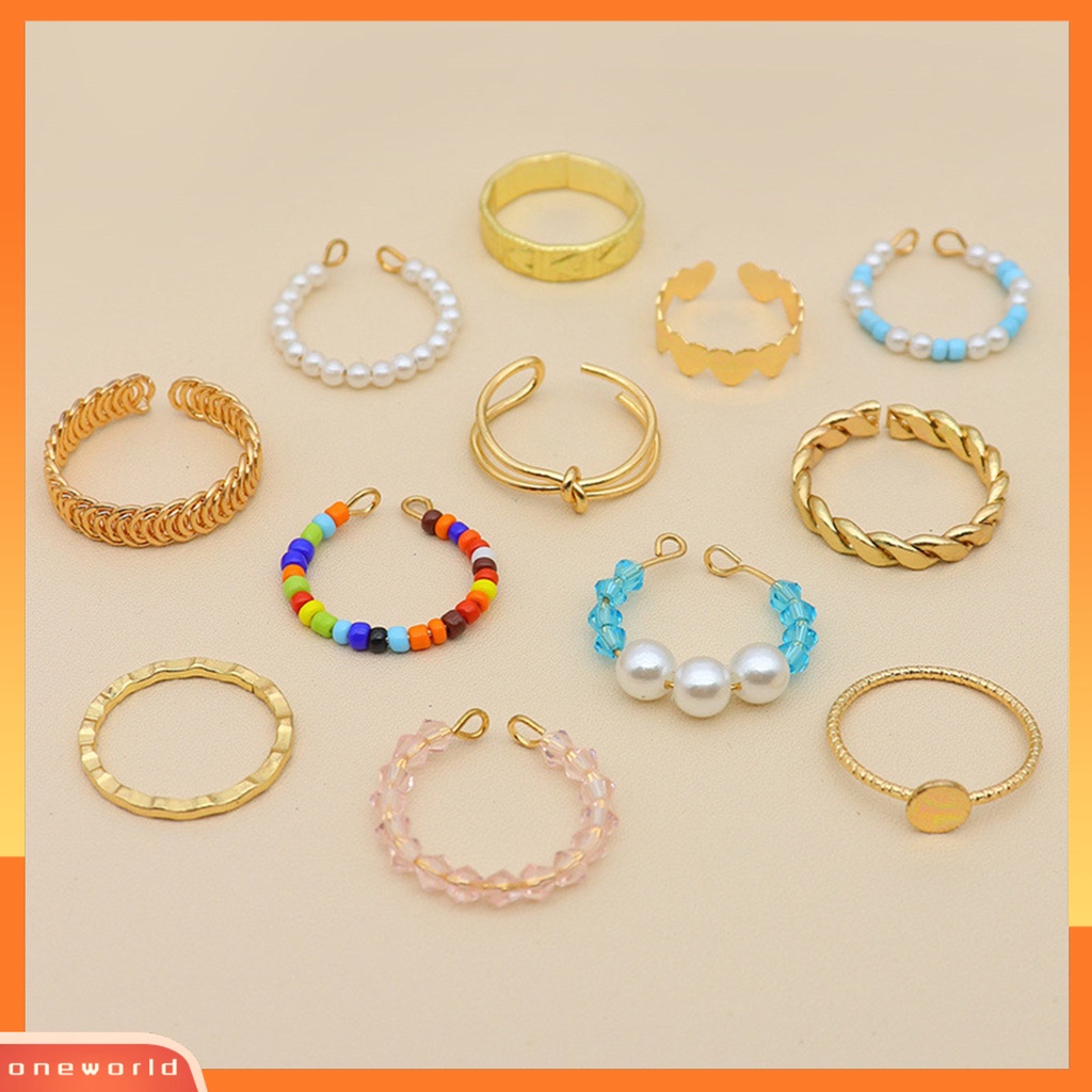 [EONE] 12pcs/set Mutiara Imitasi Multicolor Beads Knuckle Rings Bukaan Hati Simpul Wanita Knuckle Rings Perhiasan Aksesoris