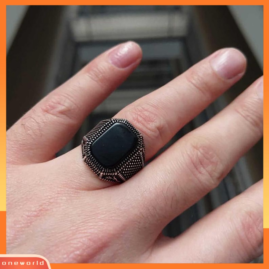 [EONE] Fashion Cincin Nyaman Bersinar Mewah Kepribadian Trendi Menghias Paduan Bertatahkan Permata Hitam Cincin Hadiah