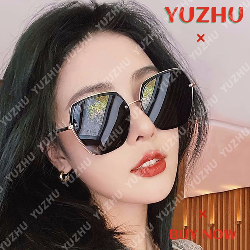 (YUZHU) Vintage Fashion Metal Frame Sunglasses Untuk Wanita Mode Barat Oversized Frame Sunscreen Sunglasses