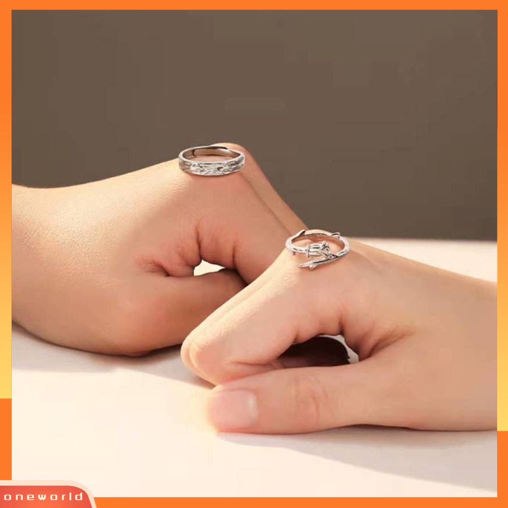 [EONE] Cincin Couple Warna Perak Pangeran Dan Mawar Adjustable Indah Perhiasan Dekorasi Tembaga Wanita Pria Jari Cincin Hadiah Hari Valentine