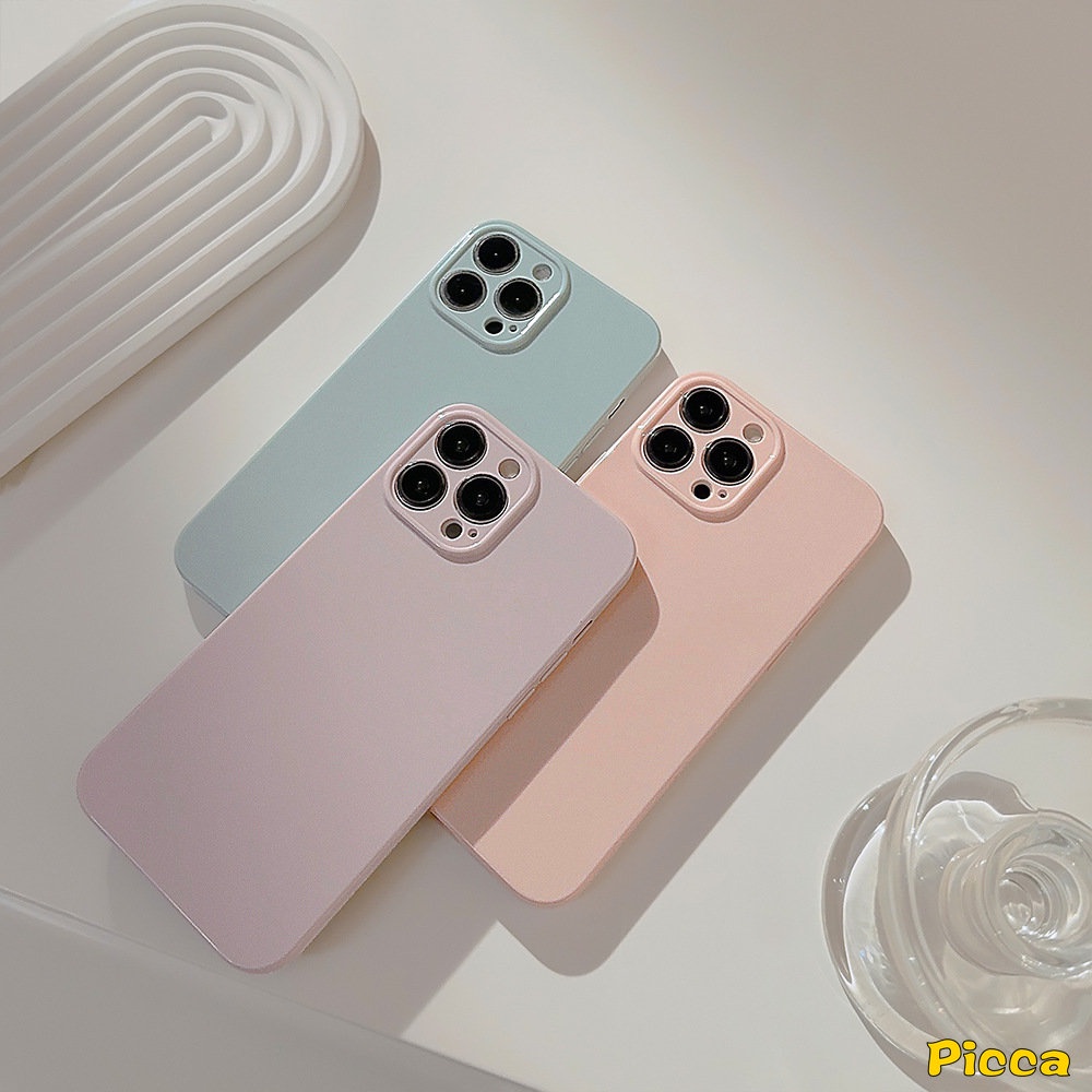 IPHONE Luxury Shockproof Macaron Candy Color Glossy Phone Case Kompatibel Untuk Iphone11 7Plus XR 14 13 12 11 Pro Max 8Plus X XS Max Simple Warna Solid Penutup Pelindung Lensa Kamera