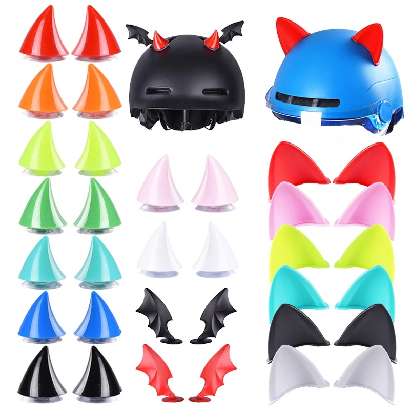 Helm Sepeda Dekorasi Decor Aksesoris Decals Stiker Warna Warni TPU Telinga Kucing Lucu Setan Motor Universal Tanduk Moto Elektrik Mobil Mengemudi Styling