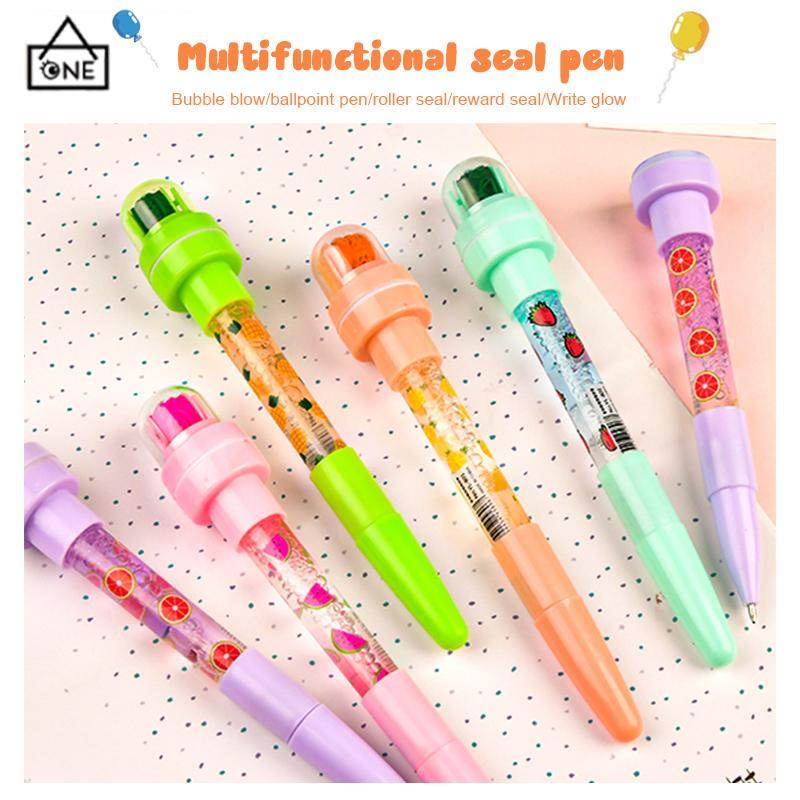 COD❤️Pena Gelembung Multi-fungsi 5-in-1 Segel Rol Cahaya Segel Anak-Anak Pena Bolpoin Kreatif Ajaib-A.one