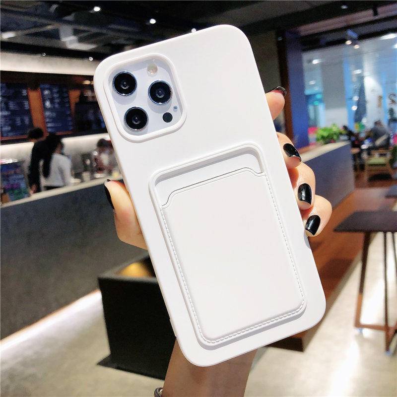 Tas Kartu Cover Shockproof Silikon Lembut Warna Permen Casing Ponsel Untuk iPhone X XS MAX Xr7 8 Plus SE 2022 2020