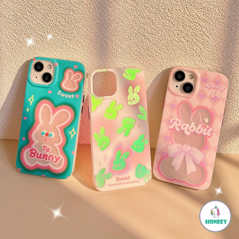 Casing Ponsel Kartun Kelinci Reflektif Laser Penuh Layar Berlubang Untuk IPhone11 12 13 14 Pro Max 12pro Gaya Gadis