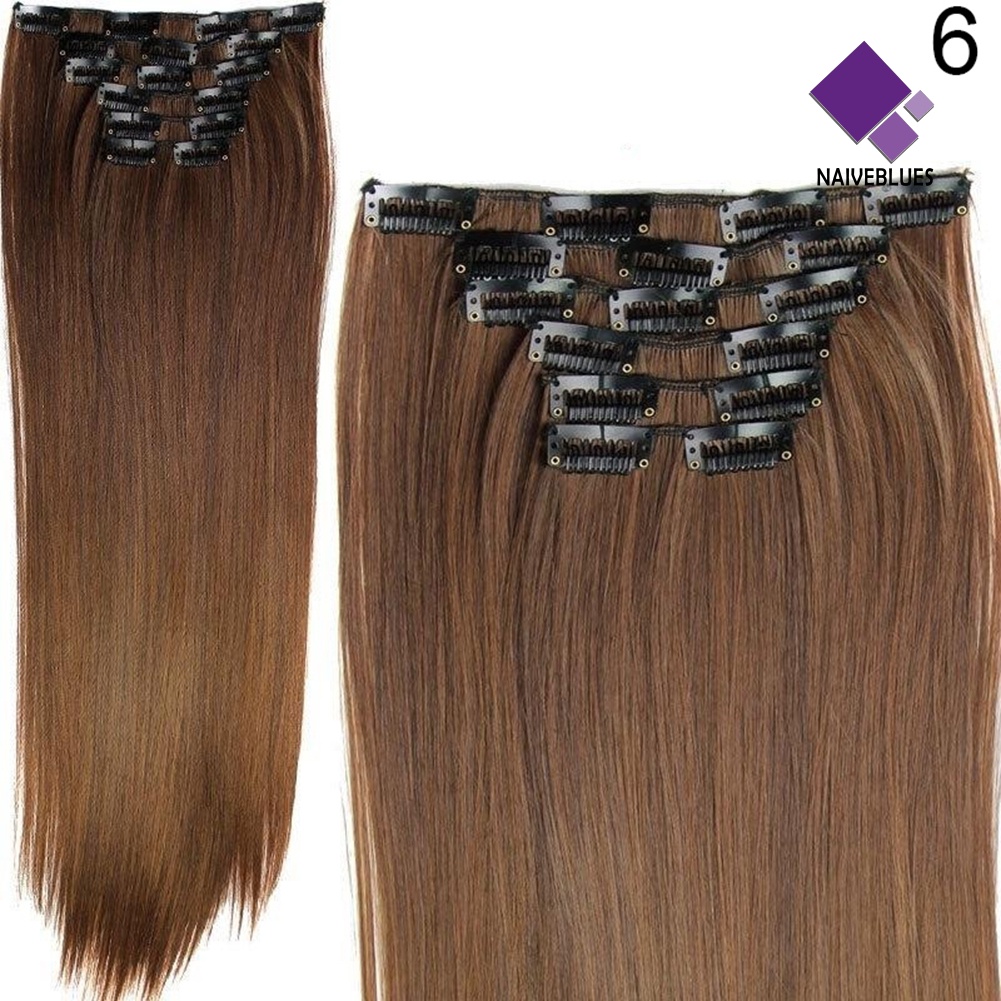 &lt; Naiveblues &gt; 6Pcs Klip Serat Suhu Tinggi Hair Extension Wig Tahan Lurus