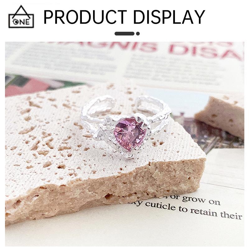 COD❤️Cincin Zirkonia Cinta Sejuk Manis Cincin ganda mode wanita Ukuran dapat disesuaikan-A.one