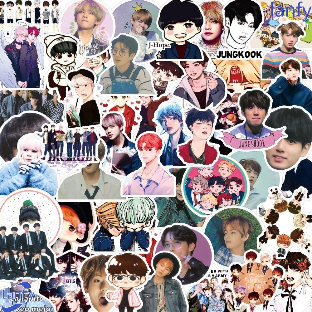 Lanfy B-T-S Idol Stiker A.R.M.Y Cute JUNGKOOK Kado Lucu Bangtan Boys Pvc Sticker Fans Hadiah Sticker Pack SUGA Mainan Anak Perempuan Dekorasi Sticker Anti Air