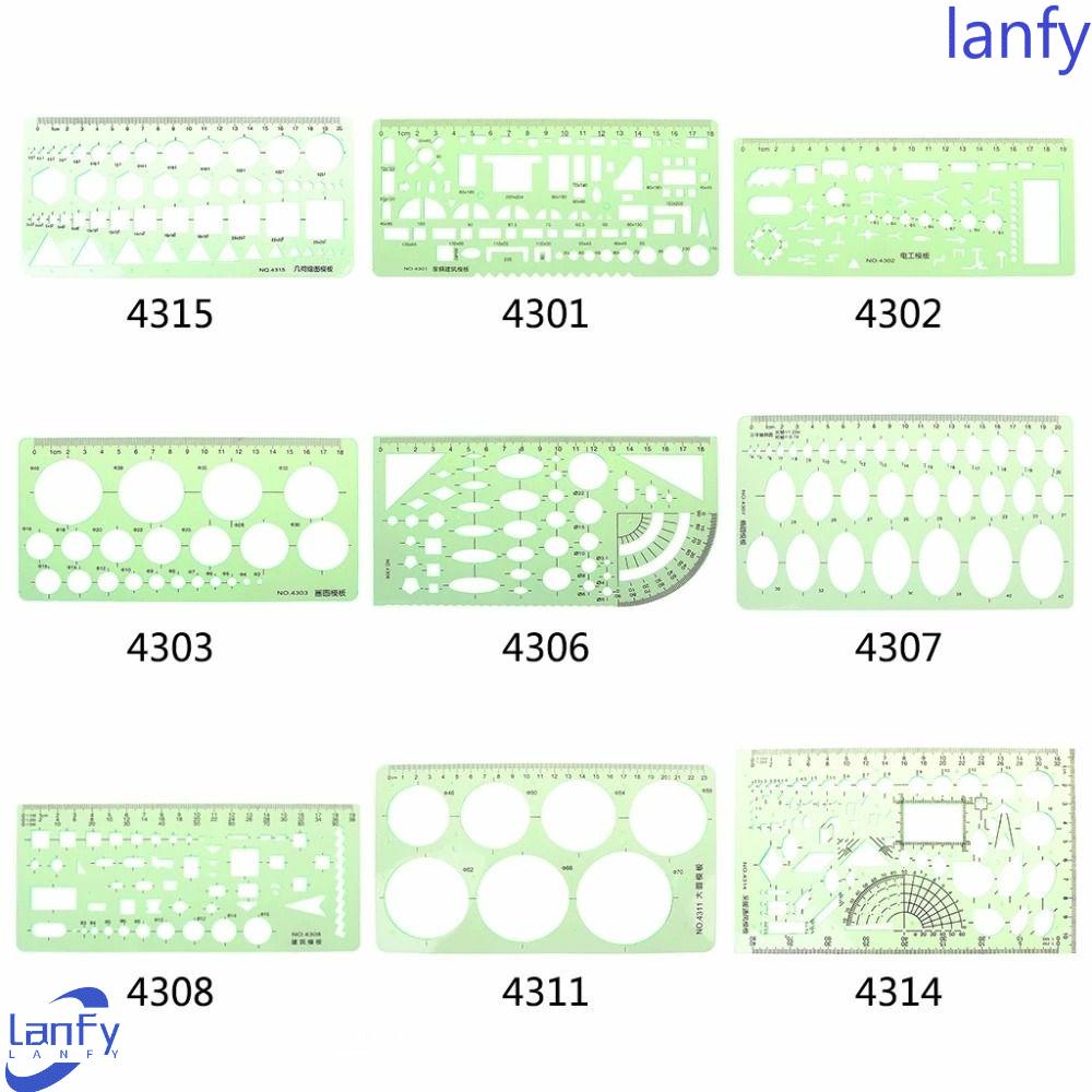 Lanfy Penggaris Template Perlengkapan Kantor Alat Tulis Lingkaran Multi Berbentuk Stensil Hijau Penggaris Geometris