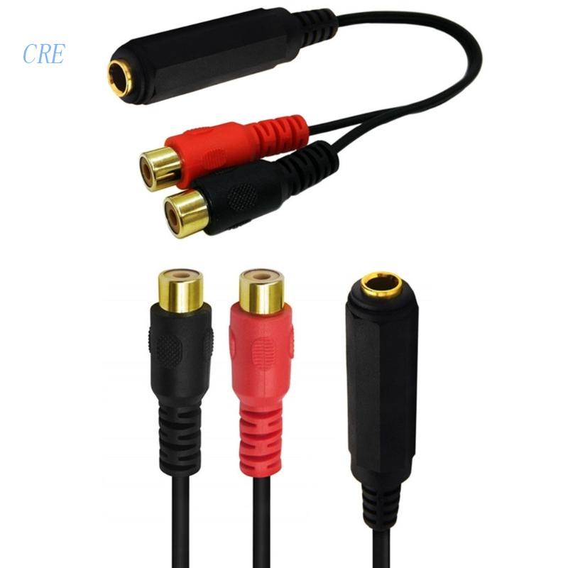 Cre 6.35mm 1/4inch Stereo Female Ke 2RCA Famale Y Splitter Adapter Kabel Sambungan Sinyal Kabel Cord 20cm/7.87in