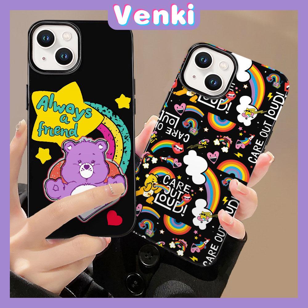 VENKI - For iPhone 14 Pro Max Glossy TPU Phone Case Soft Shell Candy Case Black Bear Rainbow Back Camera Protection Shockproof Compatible with iPhone 14 13 12 Pro Max 11 XR XS 7 8