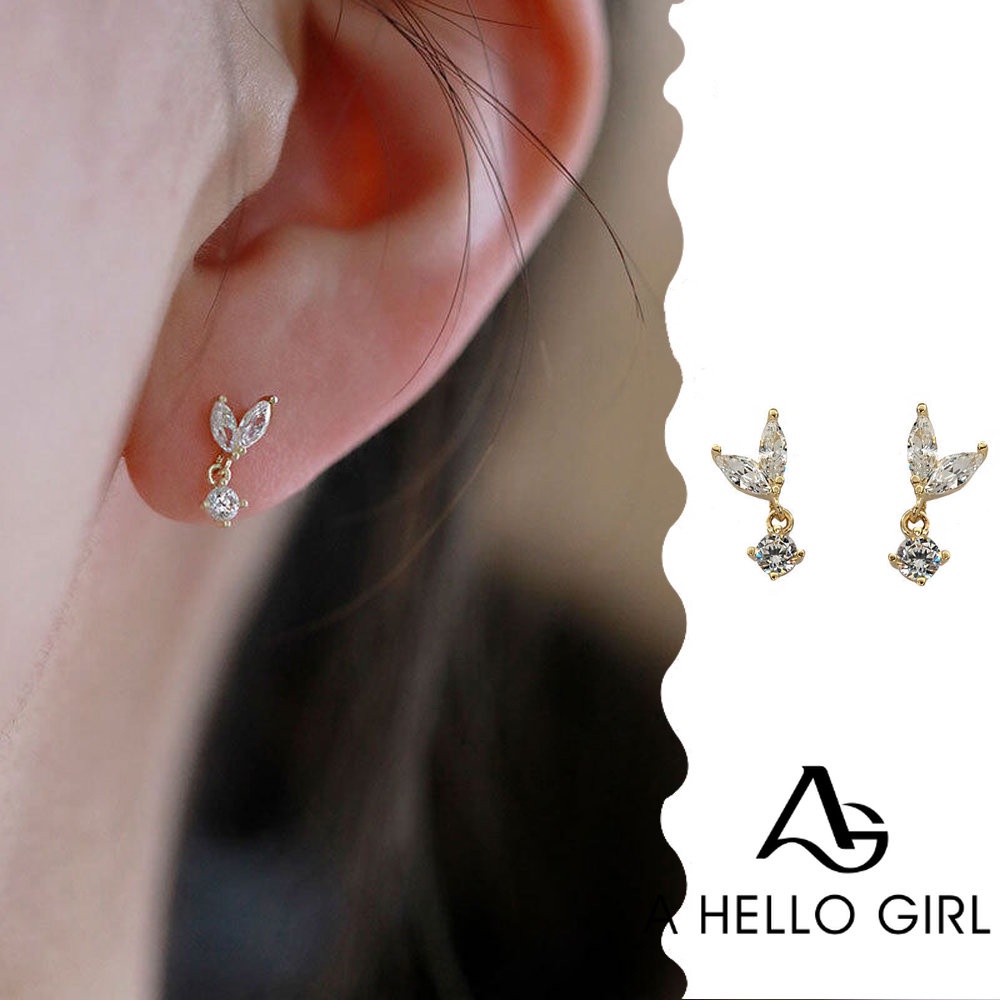 Anting Bentuk Daun Kecil Bahan Zircon Untuk Wanita