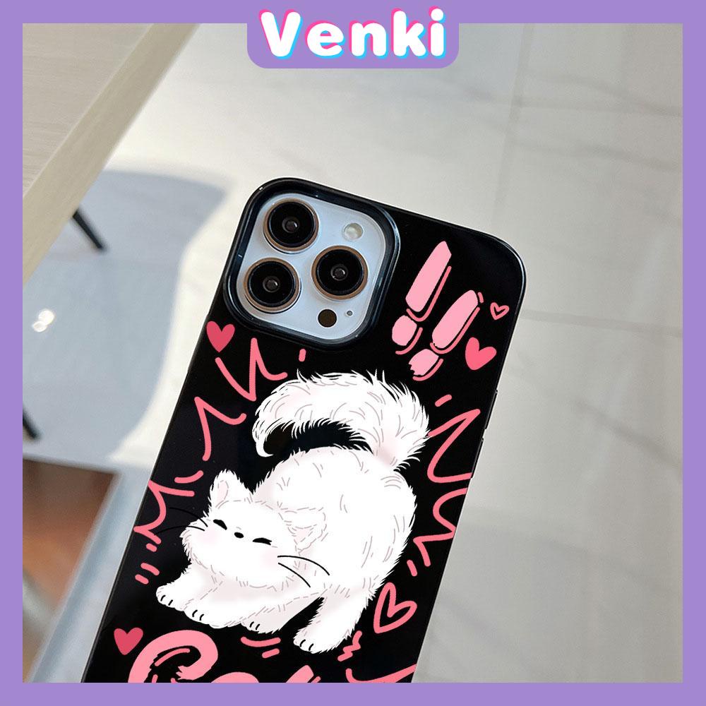 VENKI - For iPhone 11 iPhone Case Black Glossy TPU Soft Case Shockproof Protection Camera Cute Cat Compatible with iPhone 14 13 Pro max 12 Pro Max 11 xr xs max 7Plus 8Plus