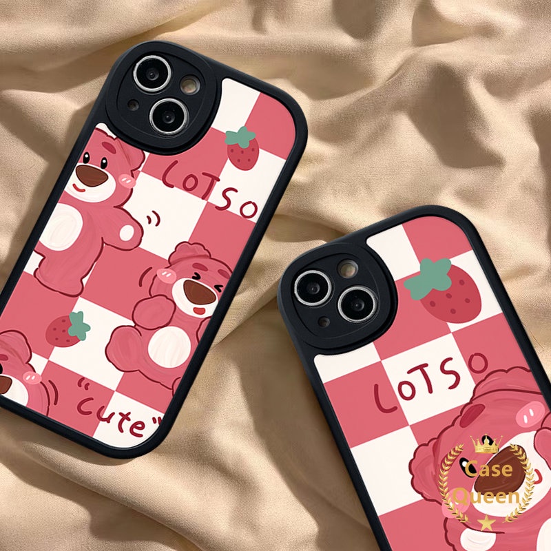 IPHONE Soft Tpu Phone Case Kompatibel Untuk Iphone11 12 13 14 Pro Max XR XS X Max 7Plus 78 6s 6 Plus SE 2020 Kartun Lovely Strawberry Bear Manyo Cover