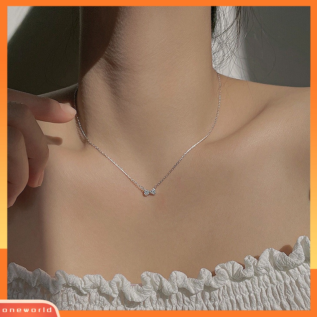 [EONE] Liontin Kalung Busur Gaya Perancis Wanita Bersinar Berlian Imitasi Kalung Untuk Pesta Pernikahan Pertunangan Perjamuan