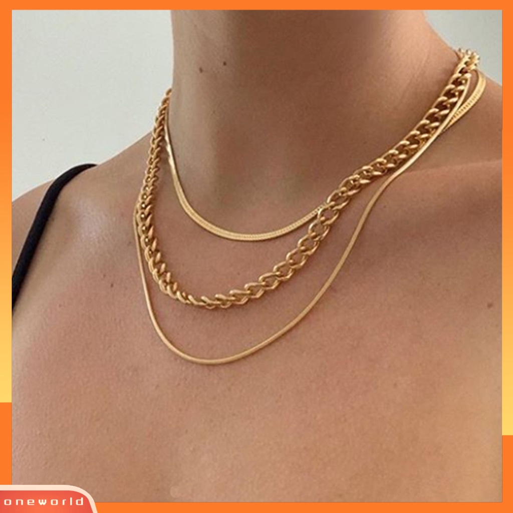 [EONE] 3 Pcs/Set Tebal Adjustable Ekstensi Rantai Wanita Kalung Tiga Lapisan Stackable Choker Necklace