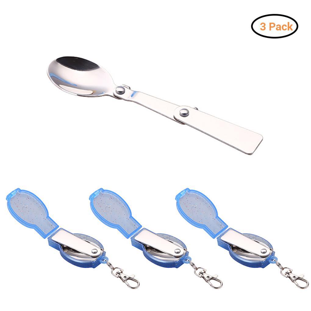3pcs Sendok Lipat Tahan Aus Bahan Stainless Steel Untuk Aktivitas Luar Ruangan