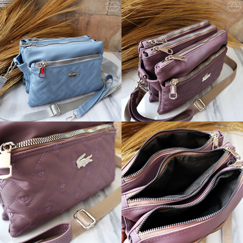 Akaci Tas Selempang wanita 4 ruang 4 resleting nilon bordir super Sling bag cewek kekinian korea 06-6852