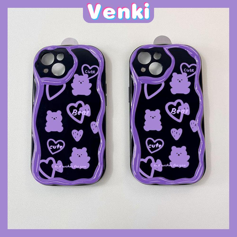 VENKI - For iPhone 11 iPhone Case 3D Curved Edge Wave Glossy Black TPU Airbag Shockproof Camera Cover Purple Bear Compatible with iPhone 14 13 Pro max 12 Pro Max xr xs max 7 8Plus