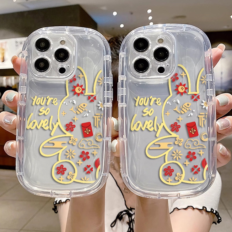 Kelinci Lucu Shockproof Phone Case Kompatibel Untuk IPhone Casing13 11 14 12 Pro XS Max X XR 7 +8 Plus Cover Silikon TPU Transparan Lembut