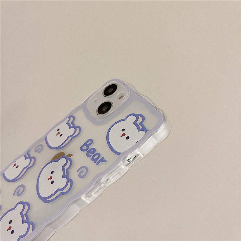 【INS Wave】Blue Line Bear Head Soft TPU Case HP iP iPhone 11 12 13 14 Pro Max 7 8 + Plus SE 2020 X XS XR Max Girl Woman Clear FTD Casing Apple