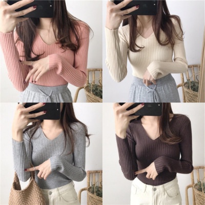 TELLY ➡️ BJ-036 Atasan Rajut V Neck Lengan Panjang Import Bahan Premium Tebal dan Adem | Atasan Wanita Rajut V-Neck | Atasan Korean