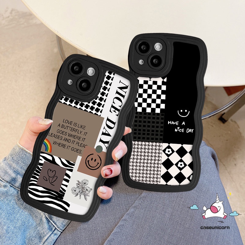 Untuk Infinix Hot 12 10 11 9 Play Note 12 G96 10 Pro Smart 6 4 5 Plus Hot 9 20 10s 12i 10 11s 20s 8 10Lite 12 Pro Wavy Edge Houndstooth Diamond Smiley Lattice Splicing Pattern Case