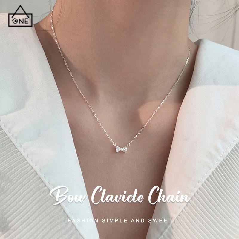 COD❤️ Kalung Bergaya Musim Panas Busur Tulang Selangka Rantai Wanita Fashion Sederhana Manis Liontin -A.one