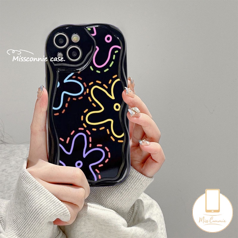 Case Bunga Garis Simple Untuk Redmi 9A 9C A1 9 10A 10 9T 10C 9C NFC A2 Redmi Note10 8 9 12 11 11s 10 Pro Max POCO M3 3D Tepi Melengkung Bergelombang Glossy Lembut Bulan Bintang Love Hati Sarung