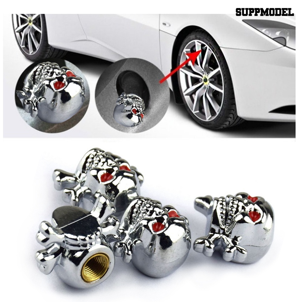 [SM Auto] 4Pcs Skull Roda Kendaraan Mobil Ban Katup Udara Anti Debu Seal Cap Cover Dekor