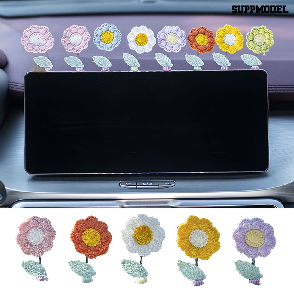 [SM Otomatis] 1set Mini Sunflower Spring Desain Realistis Hias Goyang Kepala Crochet Sunflower Dashboard Dekorasi Aksesoris Mobil