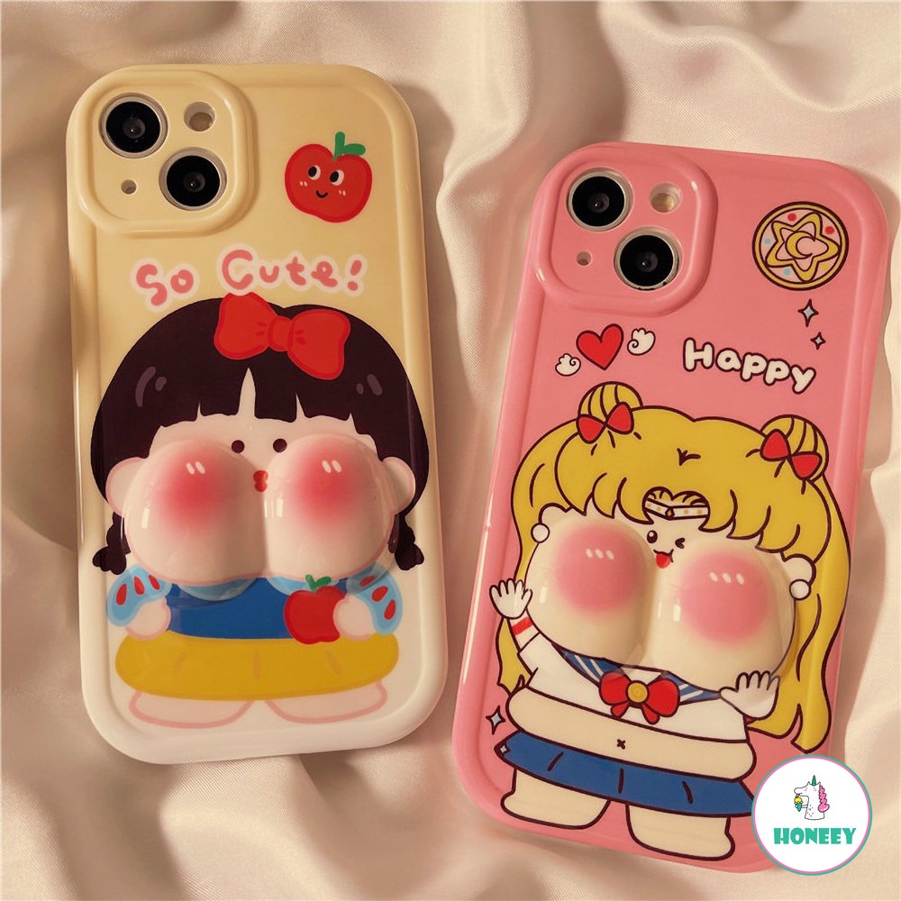 IPHONE Ins Korea 3D Lucu Penutup Wajah Besar Untuk Untuk Iphone13 12 11 Pro Max14 Plus Kartun Lucu Cubit Wajah Ponsel Case TPU Soft Shell