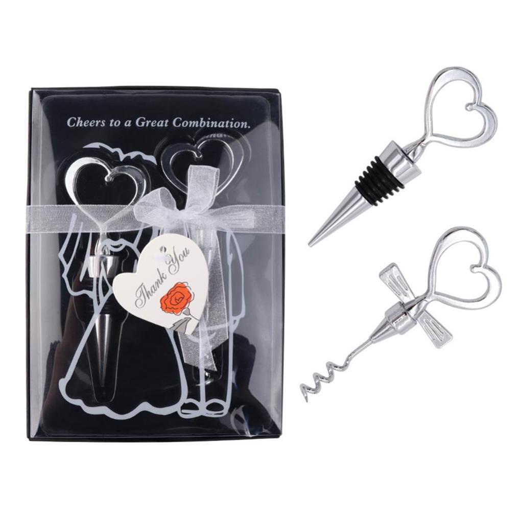 Love Heart Corkscrew Pembuka Botol Set Pesta Bar Wedding Wine Stoppers